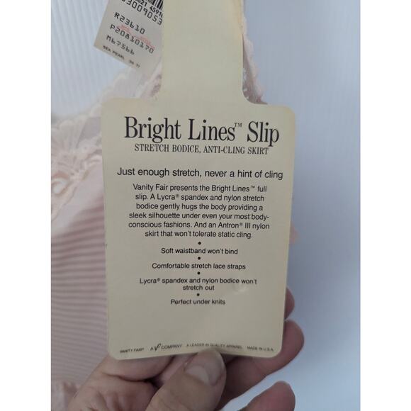 Vintage Vanity Fair Bright Lines Full Slip Sea Pearl Stripe Pink Lace 36 New - Picture 5 of 9
